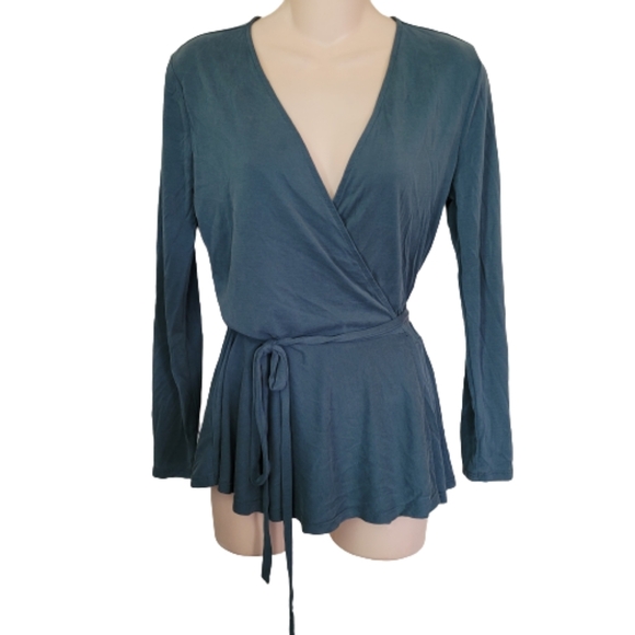 LOFT Greenish Blue Wrap Front Long Sleeve With Adjustable Tie Size Women's XS - Picture 1 of 8